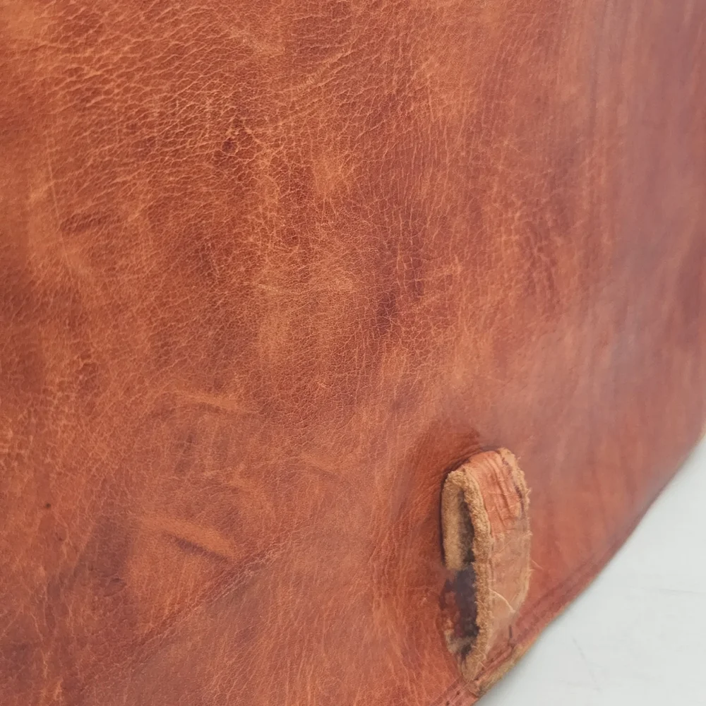 Vintage Brown Leather Briefcase: Handmade Moroccan Travel Bag, 1980s